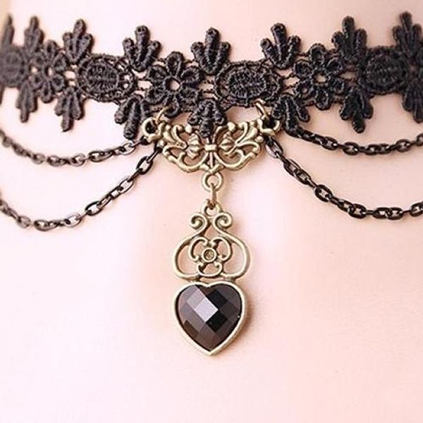

women lace beads love heart choker victorian steampunk style gothic collar necklace gift, Golden;silver