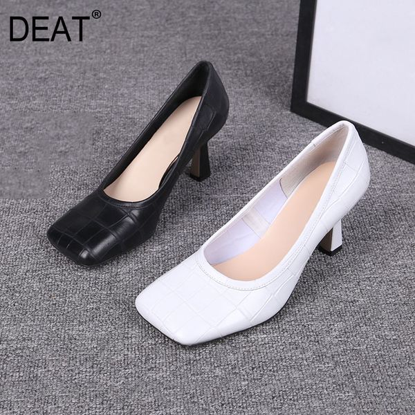 

deat] 2020 square toe shallow temperament retro pu leather single thin heels shoes women new spring autumn fashion tide 10h895, Black