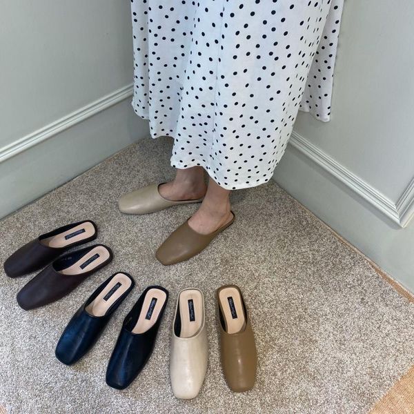 

slippers casual female shoes slides cover toe low loafers mules for women 2020 new flat summer square basic rome fashion, Black