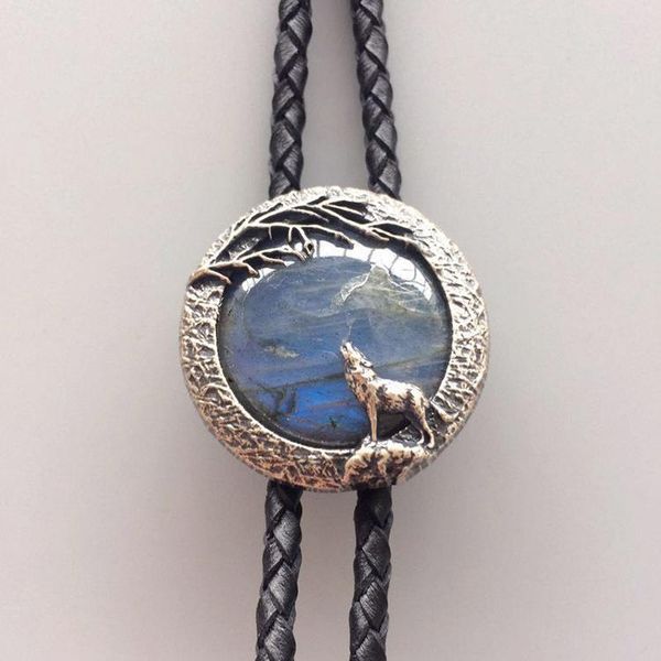 

new original handcraft nature india labradorite stone wolf bolo tie each stone is unique c19022301, Blue;purple