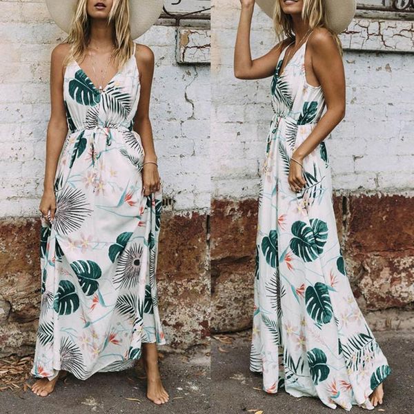 

women's vacation beach dress for pgraph maternity sleeveless suspender leaf print lady dress pregnancy sundress, White