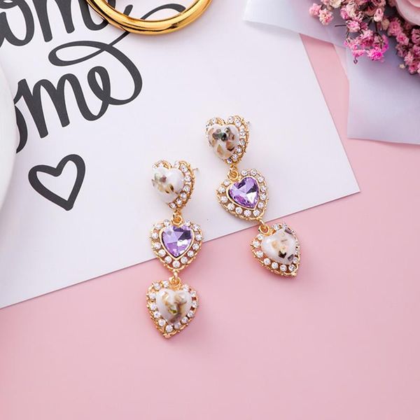 

fashion-2019 new colorful shell love heart crystal long pendientes mujer moda statement rhinestone drop earrings, Silver