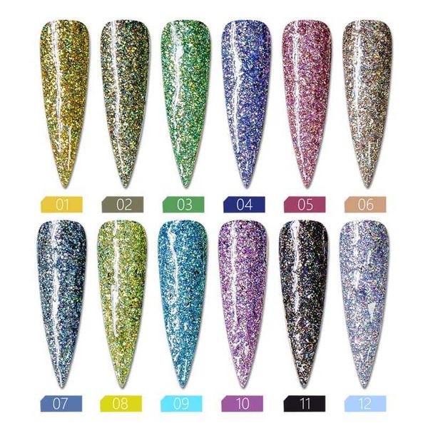 

bozlin 7.3ml super holo nail gel polish glitter dark brown shiny sequins gel lacquer soak off uv varnish nail art, Red;pink
