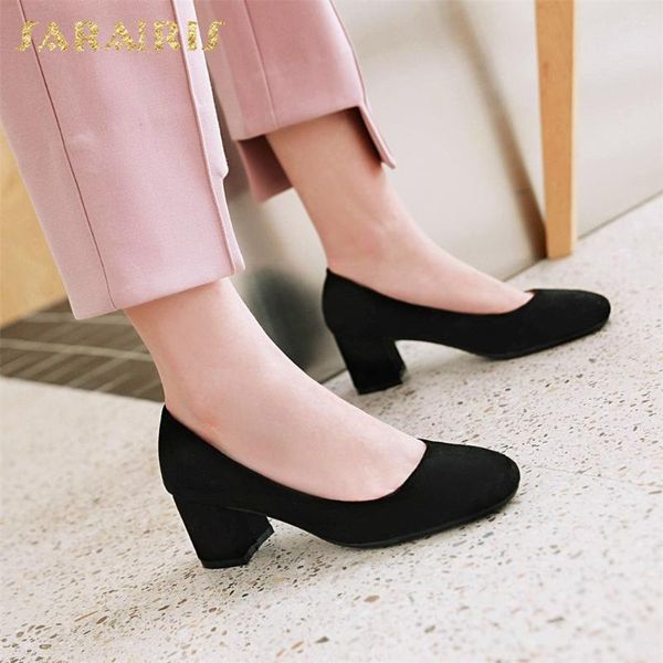 

sarairis new arrivals 2020 large size 45 chunky heels slip on office lady pumps female concise dressing shoes women pumps, Black