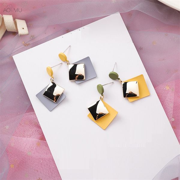 

aomu s925 sterling silver pin япония корейский сладкий изогнутые двухслойный площади металла акриловые серьги падения для женщин подарки юве