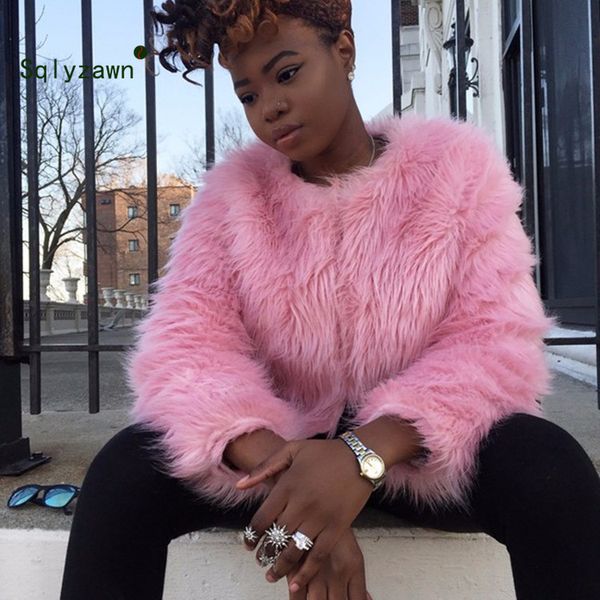 

8 colors fur jacket women fluffy warm long sleeve outwear autum winter coat faux fur hairy collarless overcoat plus size s-6xl, Black