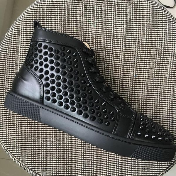

2019 men women red bottom casual shoes brand designer black leather with studded spikes high sneakers size 35-47 drop shipping
