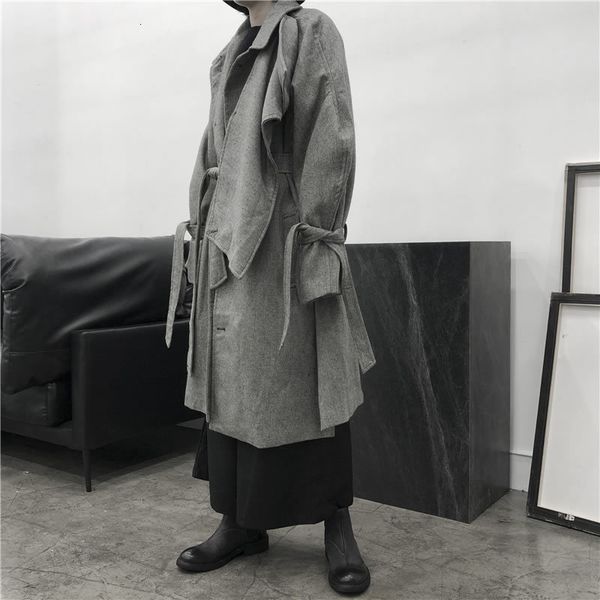 

irregular bandage blends fashion new elegant small fresh single breast full sleeve split patchwork casual coat dmy2058, Black