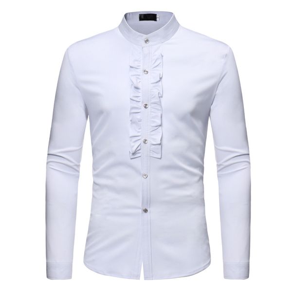 

men's shirts long sleeve stand collar wedding groom evening dinner black white singer dancer host party banquet stage costumes, White;black