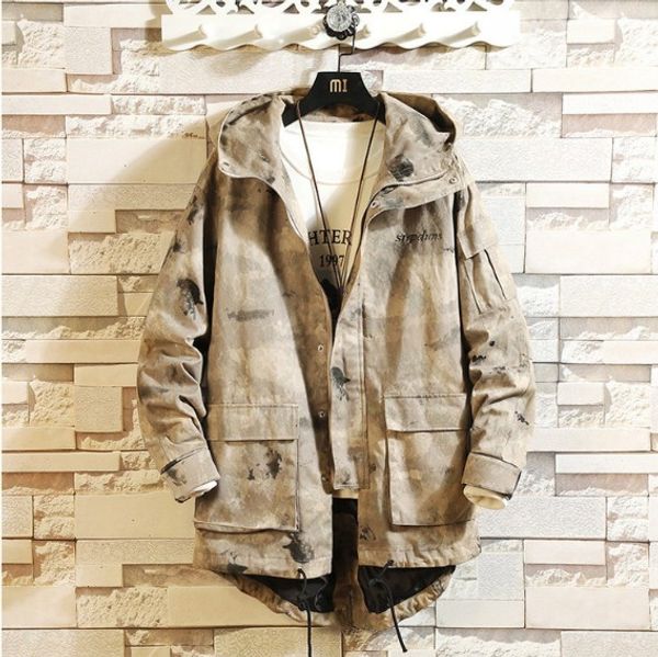 

camo autumn long jacket for men winter streetwear mens youth coat loose korean male jackets and coats, Black;brown