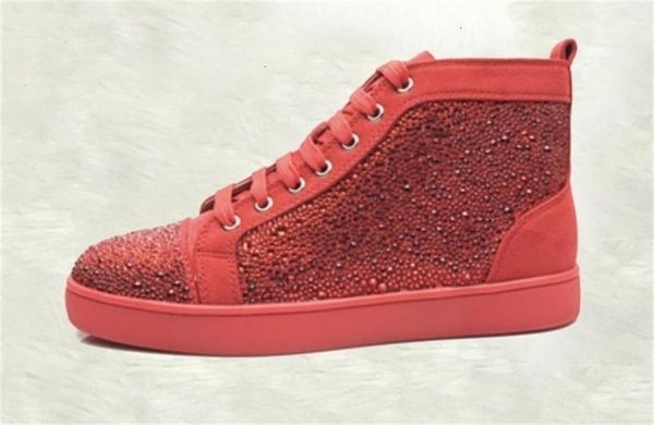 

red bottoms studded spikes mens womens flats casual red bottom sneakers high suede luxury new party wedding shoes, Black