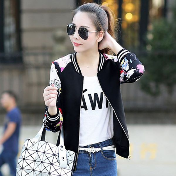 

spring autumn korean baseball thin jacket women long sleeves slim printed short coat female harajuku casual fashion outerwear, Black;brown