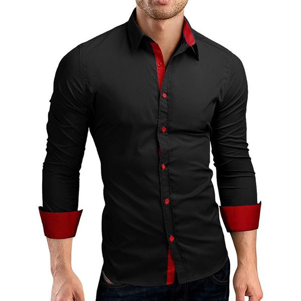 

2018 new style fashion patchwork button men's stylish casual shirt slim fit long sleeve formal, White;black