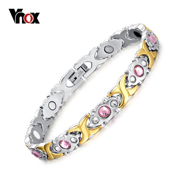 

vnox pink crystal stone magnet health bracelets for women bio energy femme gifts, Golden;silver