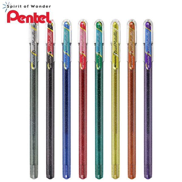 

3pcs pentel two color flash gel pen k110 pearl metal black cardboard diy greeting card decoration handbook stationery 1.0mm