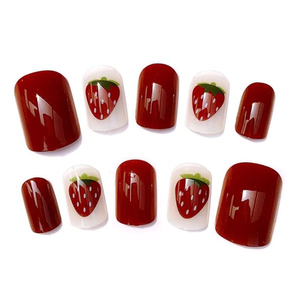 

cute little sweet 24pcs/set acrylic fake fingernails false nails simple women full nail tips patch nail art diy with tape, Red;gold