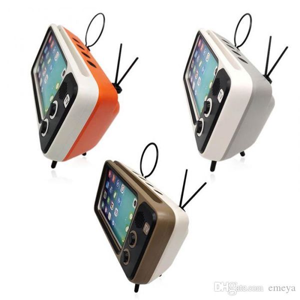 

pth800 newly cute mini hifi mobile phone tv shape bluetooth stereo speaker wireless super bass speakers usb charge phone holder