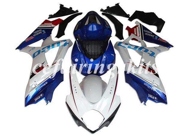 

новый abs мотоцикл полный обтекатели комплекты, пригодный для suzuki gsx-r1000 k7 2007 2008 07 08 кузова установлен белый синий