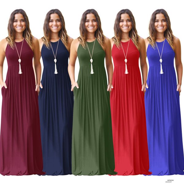 

womens designer long skirt casual vest pocket dresszzsrh, Black;gray