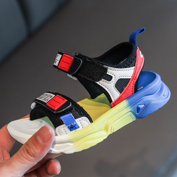 

childrens sports sandals 2020 summer new comfortable non-slip all around boys sandals fashion wear resistant boys beach shoes, Black;red