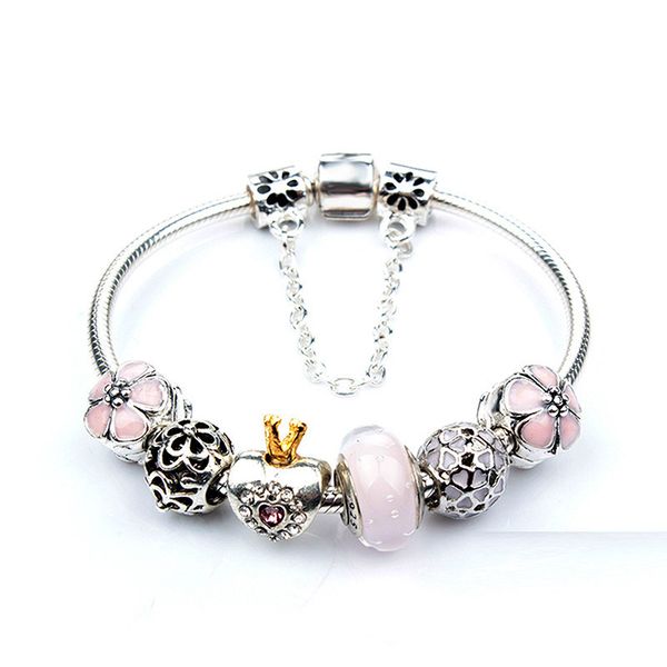 

fashion crown crystal bead bracelet for pandora style pendant charm bead jewelry with logo, Black
