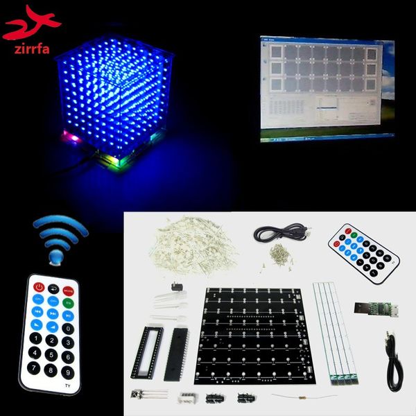 Freeshipping Weihnachtsgeschenk 3D 8S Mini Light Cubeeds Fernbedienung mit Animationseffekten / 8x8x8 LED Musikspektrum, elektronisches Bausatz