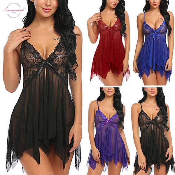 

2020 womens lace sleepwear pajamas nightdress set night dress g string summer sleeveless comfortable dresses, Black;gray