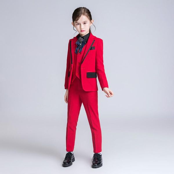 

юаньлу 3шт дети костюм для девочек blazer coat свадьбы piano silm fit костюм дети пальто красного / черный формального красивого платья, Black