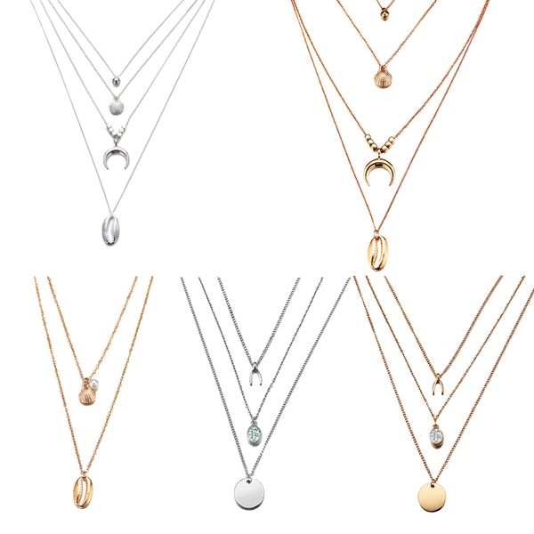 

17km bohemian shell multi layer necklaces for women girl fashion gold sliver color long moon pendant necklace collar jewelry, Silver