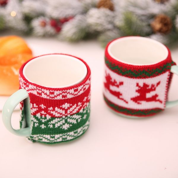 

new christmas knitted woolen cup cover glass bottle cover anti-scald cup christmas table decoration