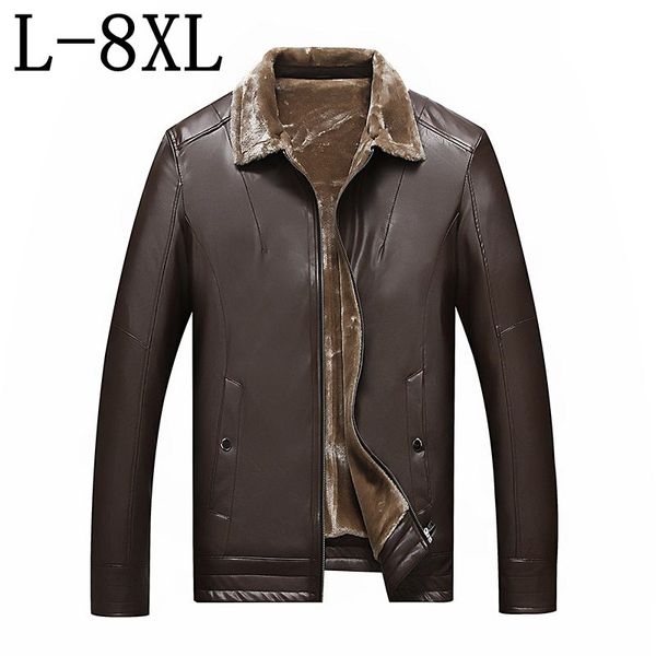 

size 8xl 7xl 6xl leather jacket 2018 new winter brand plus velvet thick warm motorcycle business casual mens leather jacket, Black