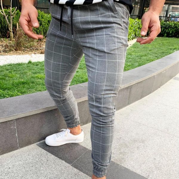 

men casual skinny jogging joggers slim fit tracksuit sport sweat plaid pants trousers xrq88, Black