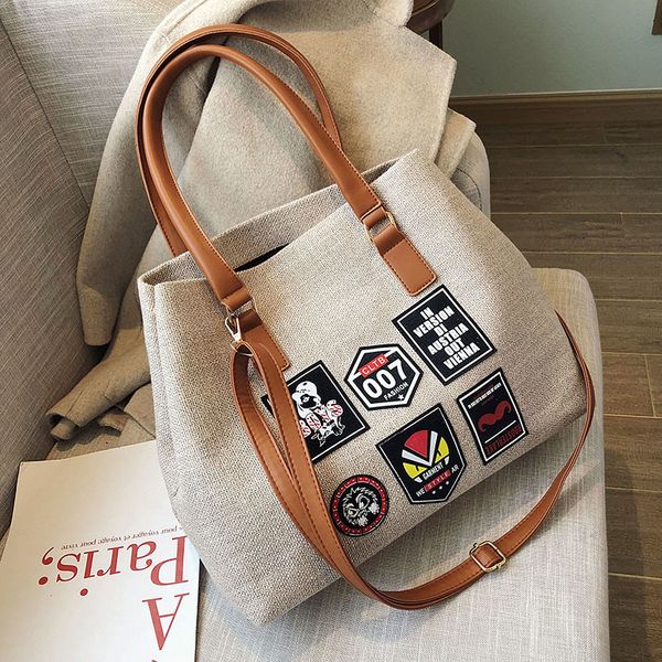 

marfuny new fashion casual badge tote bag women environmental canvas wild handbag multi function shoulder bag 2019