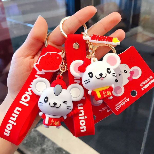 

lovely mouse keychain animal keyring holders women men bag accessories car key chain jewelry new year gifts dhl, Red;brown