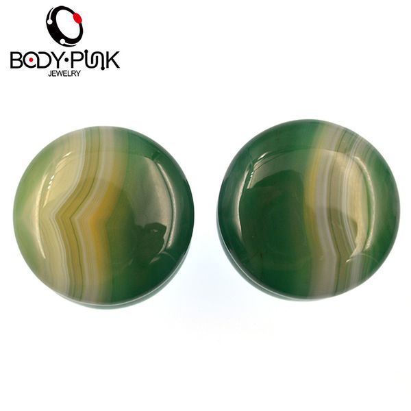 

body punk nature green sandstone double flare plug double flare ear plug body piercing jewelry tunnel expander plg074, Slivery;golden