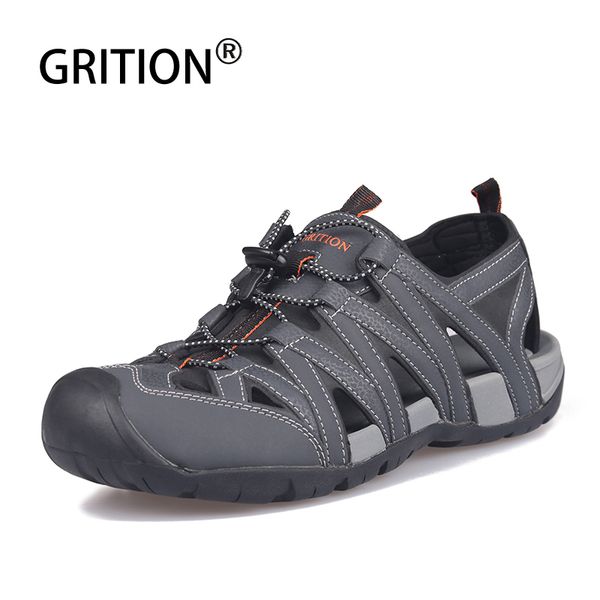 

grition men sandals summer pu leather clogs male flat sport outdoor beach shoes comfort breathable soft lazy walking shoes 2020 y200520, Black