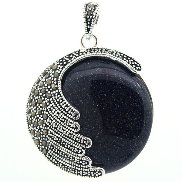 

fancy 925 silver natural blue sand jade marcasite pendant 35x35mm