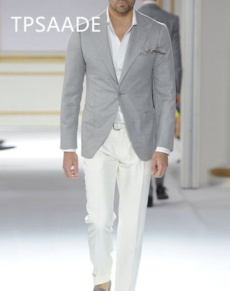 

2020 tailored grey men suits peaked lapel blazer casual summer jacket for street business wedding beach male tuxedos 2 pieces, White;black