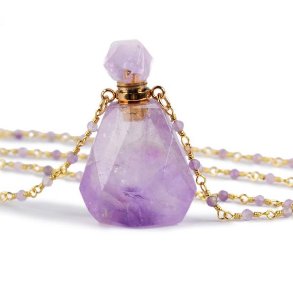 

pendant necklaces perfume bottle multi-kind natural stone essential oil bottles white quartz amazonite amethysts 26" women necklace dro, Silver
