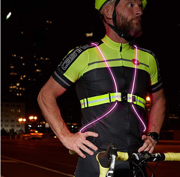 

revolutionary illuminated & reflective vest for running & cycling with multicolored led fiber optics, Black