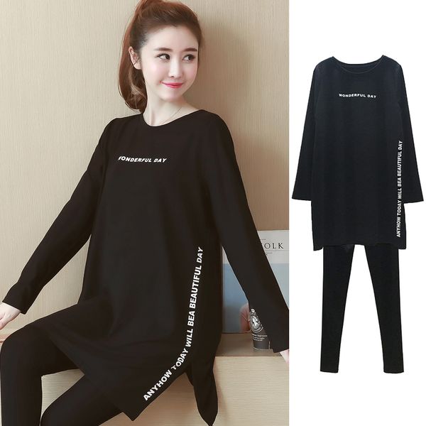 

spring autumn pregnancy and trousers maternity set clothes casual maternity suit pregnant women sets letter t-shirt+pants, White