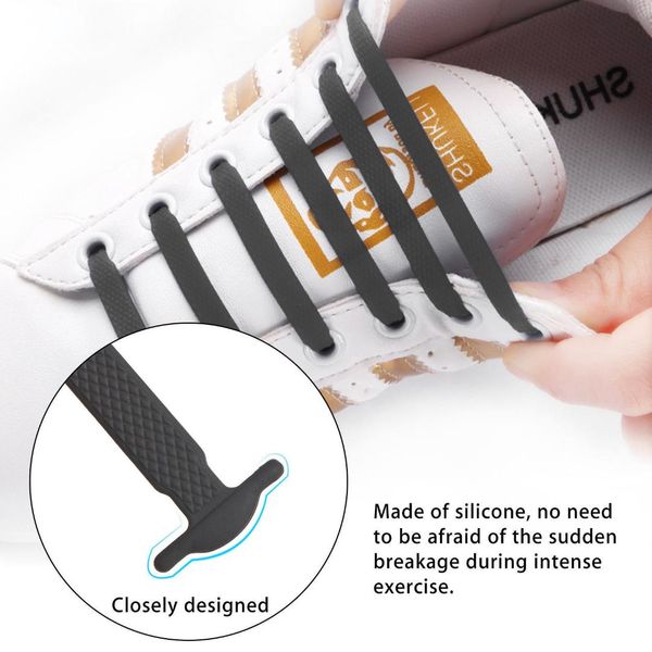 

16pcs/pack no tie flat shoelace waterproof silicone elastic athletic running shoelace for kids and adult-sports lace, Black