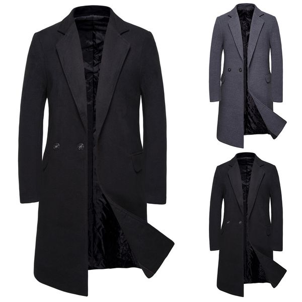 

2019 foreign trade explosion models fall and winter men's woolen coat jacket and long sections slim suit collar coat, Black