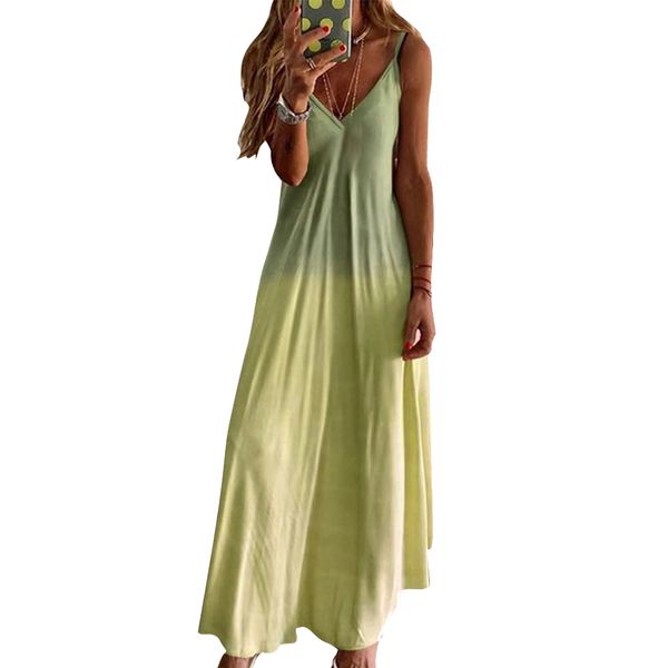 

cocktail party women dress dating summer long maxi gradient color sleeveless fashion gifts charming beach high waist v neck, Black;gray