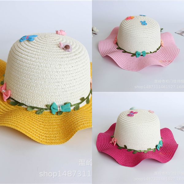 

girls' 2020 straw accessories straw hat fresh breathable flower big brim leaf accessories sunscreen children's hat, Yellow
