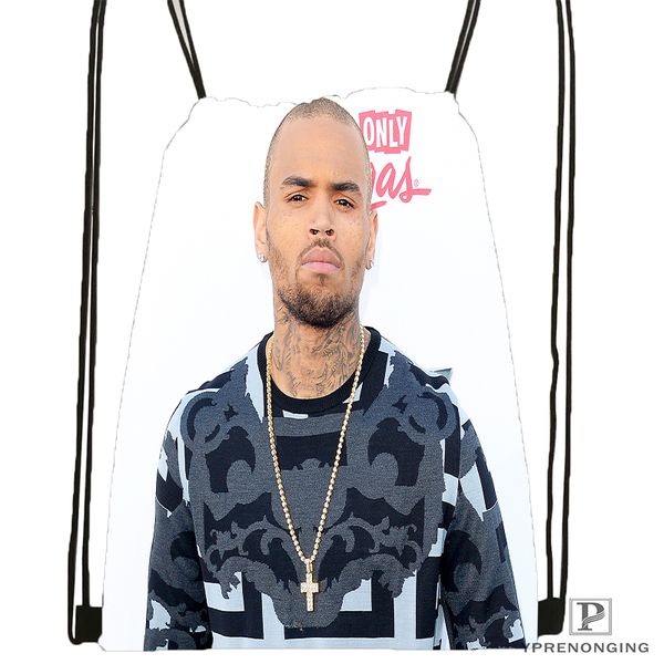 

custom chris brown drawstring backpack bag cute daypack kids satchel (black back) 31x40cm#180531-02-02