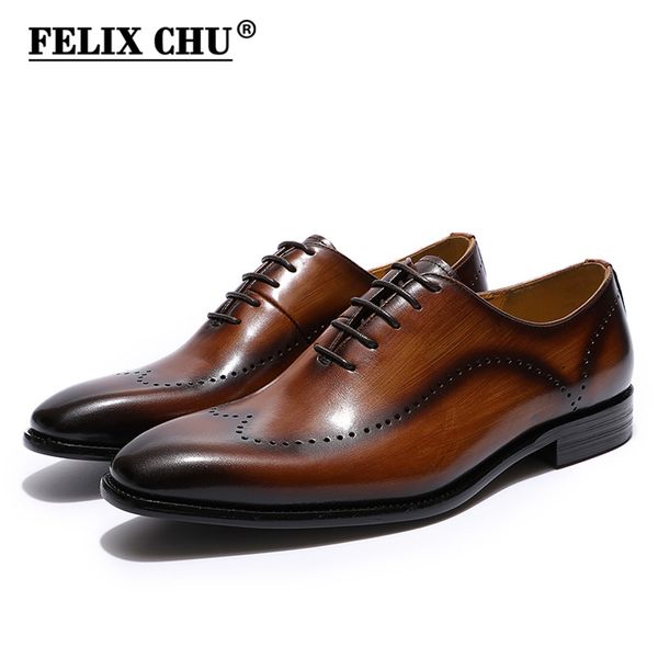 

felix chu men's brogues oxford wingtip genuine leather dress shoes for business lace-up brown black mens office wedding shoes