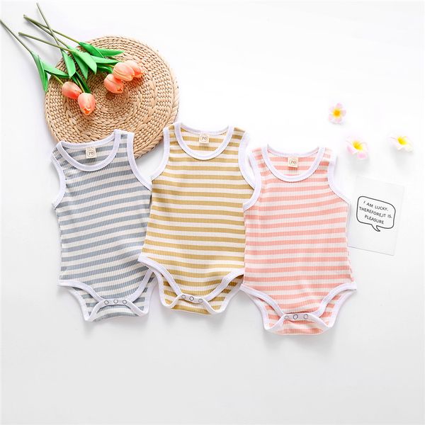 

2020 summer baby rompers baby boys girls clothing newborn infant knitted striped sleeveless rompers jumpsuits kids clothes, Blue