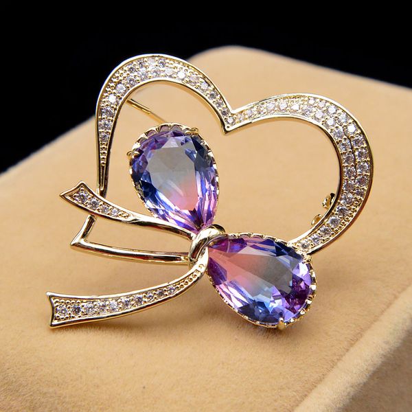 

cindy xiang omber color cubic zirconia heart and bow brooches for women spring design fashion jewelry 2 colors