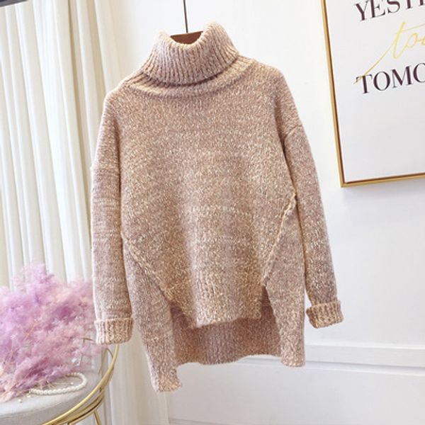 

2019 new fashion turtleneck sweaters women autumn winter student casual warm splice knitted pullovers irregular sweater cc627, White;black